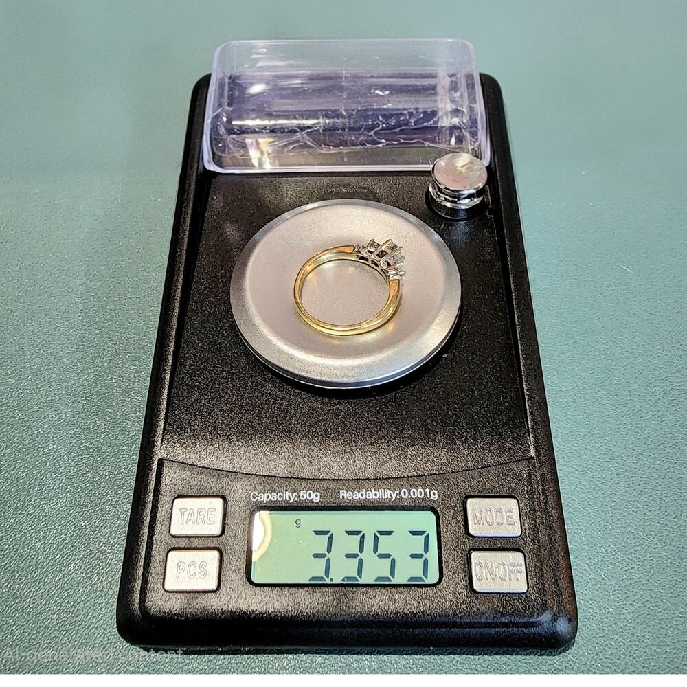 14K Yellow White Gold Past Present Future Princess Cut Diamond Ring - Picture 7 of 11